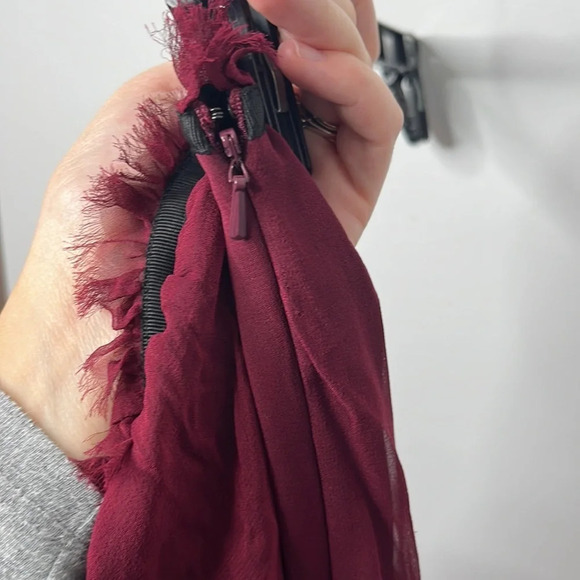 JayGodfrey Burgundy Silk One Shoulder Drape Frayed Mini Dress - Picture 5 of 6